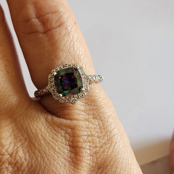 New 925 Silver Princess Cut Mystic Topaz Diamond Ring for Women - Picture 12 of 12